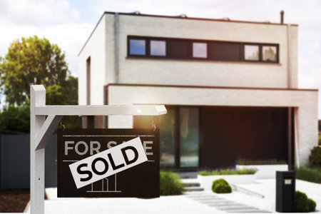 Sold property sign, real estate housing conceptの写真素材
