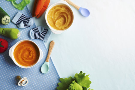 Healthy baby food background with design spaceの写真素材