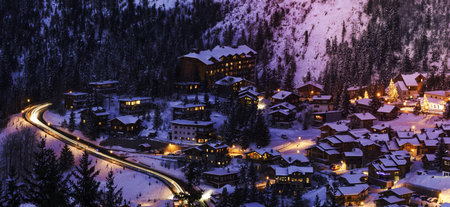 ski resort during winterの写真素材