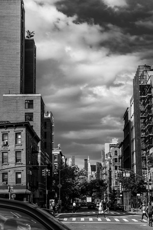 Street Scene in Downtown Manhattan, in Black and White, New York City, NYの写真素材
