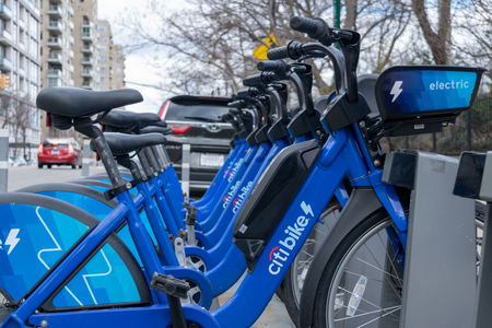Citibikes on New York City street, Manhattan, NYC, USAのeditorial素材