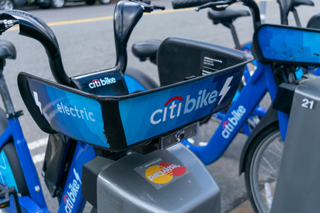 Citibikes on New York City street, Manhattan, NYC, USAのeditorial素材