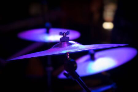 Closeup of cymbals on a stage, in a New York City nightclubの写真素材
