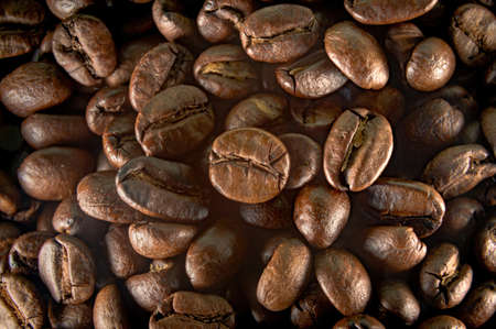Close-up of a large amount of roasted coffee beans