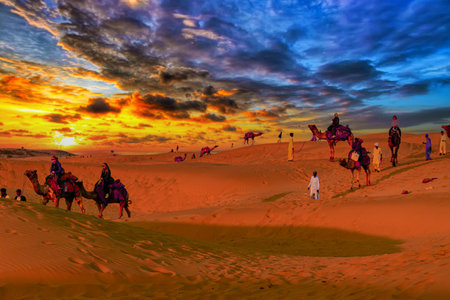 The classic Thar desert of Rajasthan. Also known as Saam desert is located in the city of Jaisalmer.の写真素材