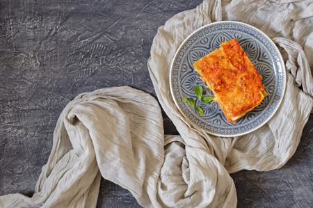 Traditional Italian lasagna made with minced turkeysの写真素材