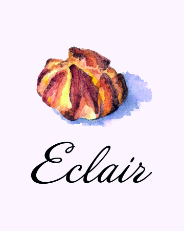 Hand drawn eclair. Watercolor vector illustration