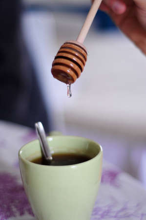 Breakfast with tea and honeyの写真素材