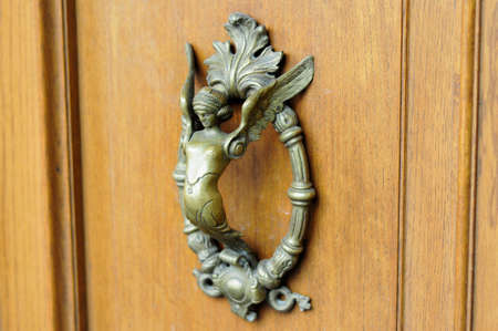 Door knoker on an old wodden door in  Italyの写真素材