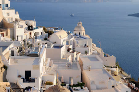 View of traditional village in Santorini, beautiful Greek islandの写真素材