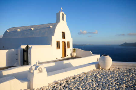 View of traditional church in Santorini, beautiful Greek islandの写真素材