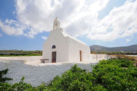 View of a church in the vineyards in Santorini, beautiful Greek islandの写真素材
