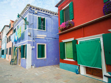 Buildings in Burano, an island full of colors in the lagoon near Veniceの写真素材