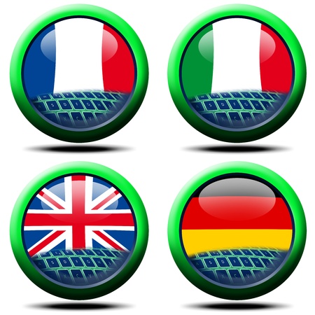 4 3D icons with the flag of Italy, France, Britain and Germanyの写真素材