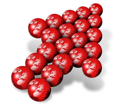 Arrow composed of ââ red globes, gray shadowの写真素材