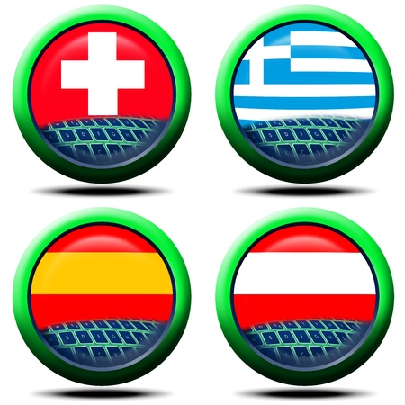 4 icons with the flag of Italy, Switzerland, Greece, Spain, Austriaの写真素材