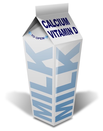 White packaging of milk with milk written, calcium and vitamin dの写真素材