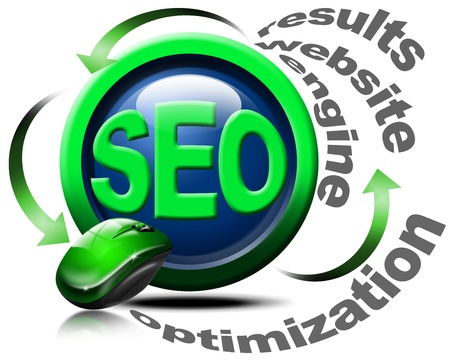 Illustration with mouse and written SEO, optimization, results, website, engineの写真素材