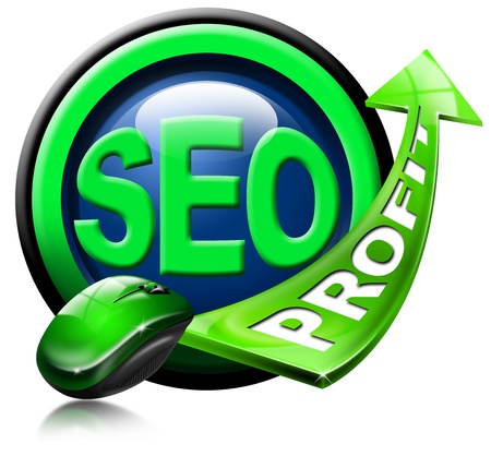 Written SEO and green arrow with the word profit and mouseの写真素材