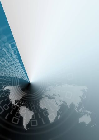 Blue background with globe and binary codeの写真素材