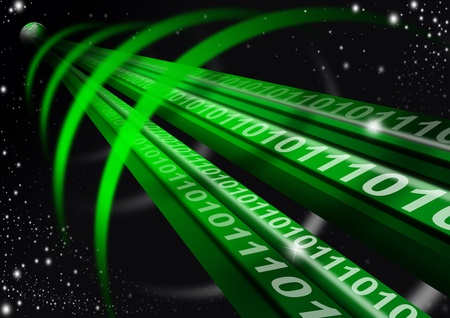 Green astral space tunnel, binary code and globeの写真素材