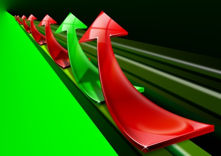 Arrows red and green curved upwards, the concept of economic success and businessの写真素材