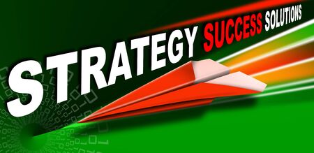 Plane red Paper with written strategy success solutions, a metaphor for success and leadershipの写真素材