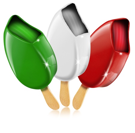Three ice cream white, red, green made in Italy, italian flagの写真素材