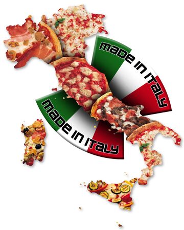 Italian territory with pizza and italian flag, made in Italy with a writtenの写真素材