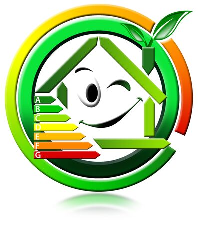 Illustration green house stylized with certification electric outputの写真素材