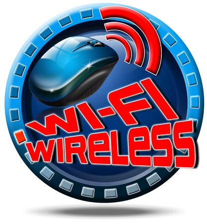 Icon round with red written wi-fi wireless, and mouseの写真素材