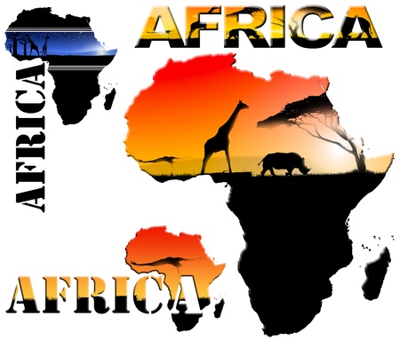 Set map with colorful landscapes of fantasy and written Africaの写真素材