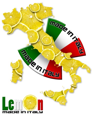 Italian territory with slices of lemon and italian flag, made in Italy with a writtenの写真素材