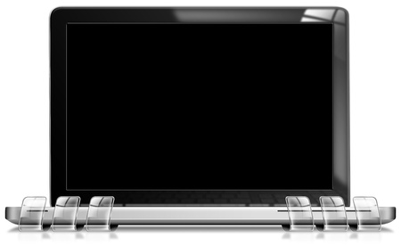 Modern laptop with black and blank screen for promotional messageの写真素材
