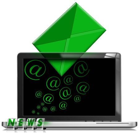 E-mail newsletter marketing concept with modern laptop on white backgroundの写真素材