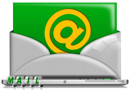 E-mail marketing concept with modern laptop with screen in the shape of envelopeの写真素材