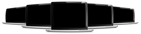 Five modern laptop with black and blank screen, concept of computer networkの写真素材