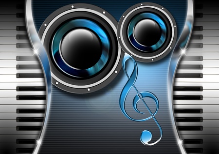 Modern musical background with piano keys and loudspeakersの写真素材