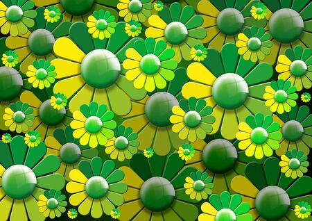 Background with stylized green and yellow flowers の写真素材