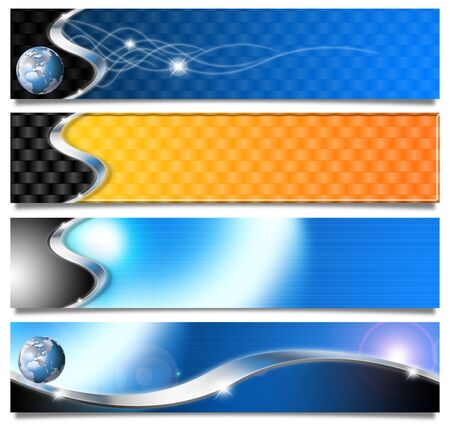 Four technological banners or backgrounds with shadows and reflectionsの写真素材