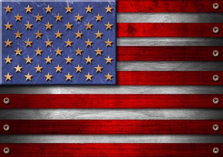 Usa grungy wooden flag with the heads of screwsの写真素材