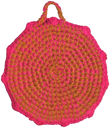 Fuchsia and Brown handmade wool pot holder isolated on white background
の写真素材