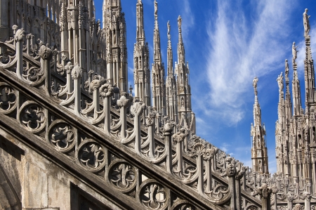 Detail of the buttresses, flying buttresses and pinnacles of the Milan Cathedralの写真素材