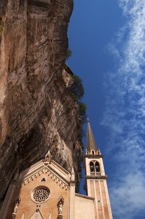 Shrine and Basilica Madonna della Corona to peak along the rock faceの写真素材