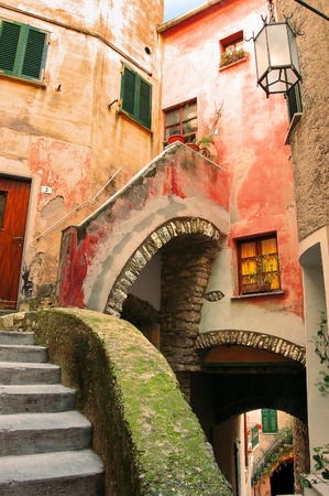 Typical narrow alley of Liguria (caruggio) - Tellaro Italy
の写真素材