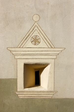 Detail of a typical window with decorations inArdez, Engadine Switzerlandの写真素材
