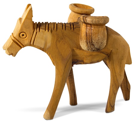 Donkey in carved wood with jars on the backの写真素材