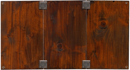 Grunge wooden background with three boards and plates with screwsの写真素材
