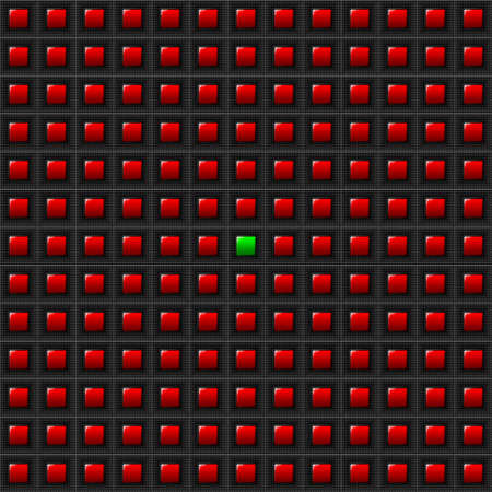 Black Abstract background with red squares, only one greenの写真素材