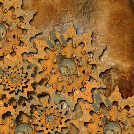 Mechanical background with rusted gears - grunge compositionの写真素材